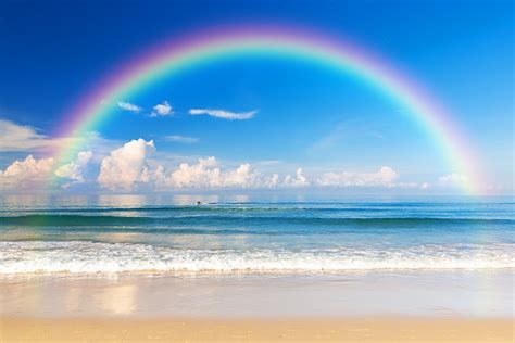 Beautiful Sea With A Rainbow In The Sky Stock Photo - Download Image ...