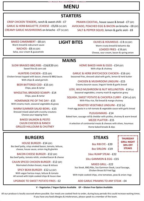 Menu at The Red Lion pub & bar, Hythe