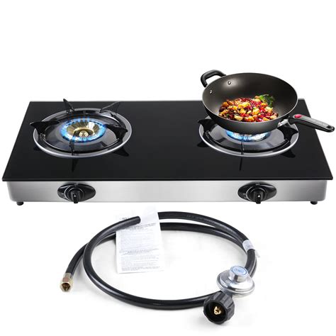 Buy Propane Cooktop 2 Burners Stove portable stove Tempered Glass ...