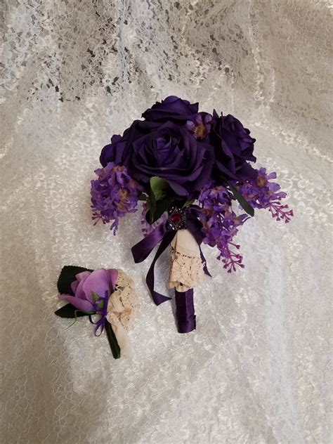 Bouquet Royal Purple Wedding Victorian Style Boutonniere to | Etsy