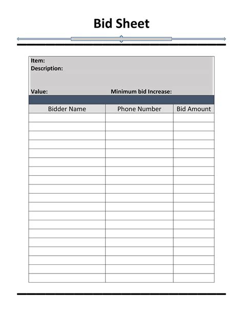 Printable Silent Auction Bid Sheets