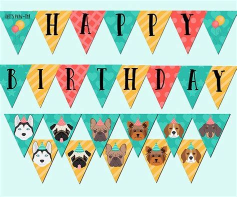 Flag Banner, Any Breed, Happy Birthday Banner, Dog Theme, Puppy ...