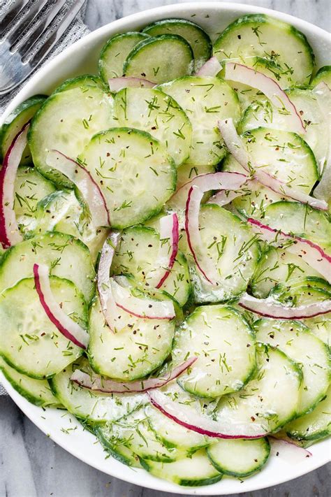 Marinated Cucumber Salad with Creamy Dill Sauce | Cucumber recipes ...