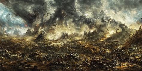 an epic painting of a fantasy battlefield after the | Stable Diffusion