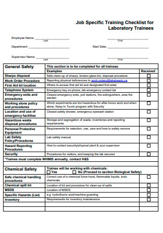 Sample Job Training Checklist - 5+ IN PDF