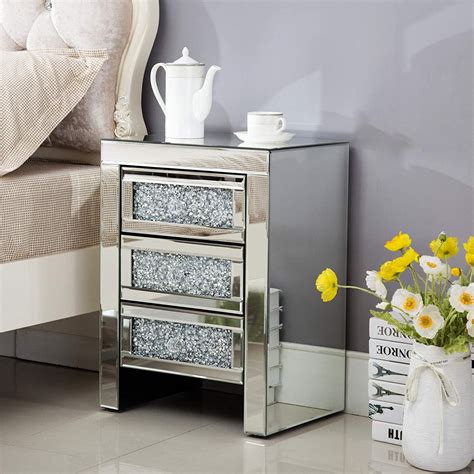 Mecor Mirrored End Table 3 Drawers Mirror Accent Side Table Silver ...