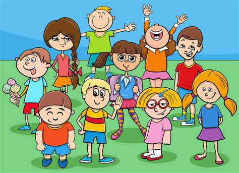 cartoon preschool and elementary age children characters group 25385077 ...