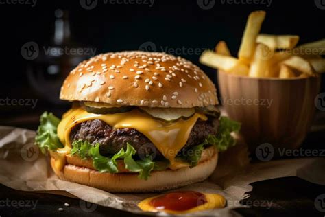 Burger with French Fries. Ai generative 26947459 Stock Photo at Vecteezy