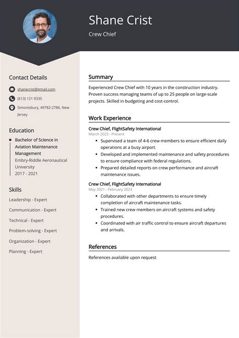 Crew Chief Resume Example for 2023 (Skills & Templates)