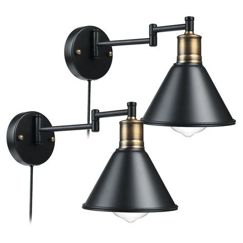 Bestgoods Swing Arm Wall Lamp, Industrial Wall Sconce, Plug in Wall ...