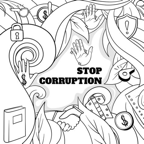 Line art background design in floral hand drawn for anti-corruption day ...