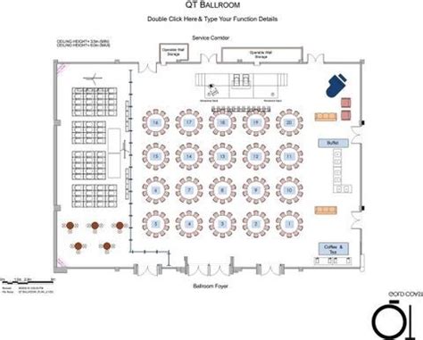 Ballroom Layout using 6ft (1.8m) round tables with a small stage at the ...