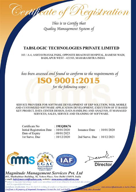 Iso 9001 2015 Tabslogic Technologies Private Limited