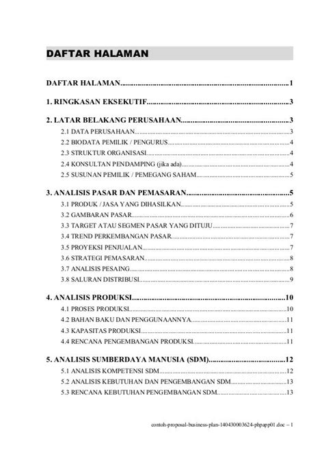 contoh proposal usaha atau rencana bisnis proposal struktur