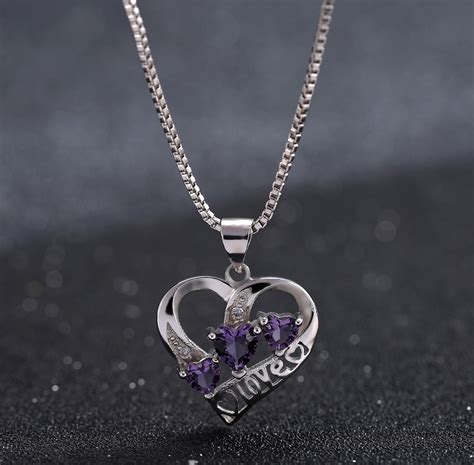 amethyst pendants 925 sterling silver heart necklace for women boho