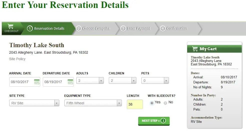 thousand trails reservation step 1