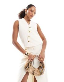 4th Reckless tailored asymmetric gold button vest in cream - part of a set at ASOS