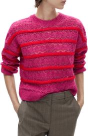 MANGO Textured Stripe Openwork Sweater at Nordstrom