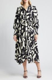 ZOE AND CLAIRE Abstract Print Long Sleeve Tie Belt Midi Dress at Nordstrom