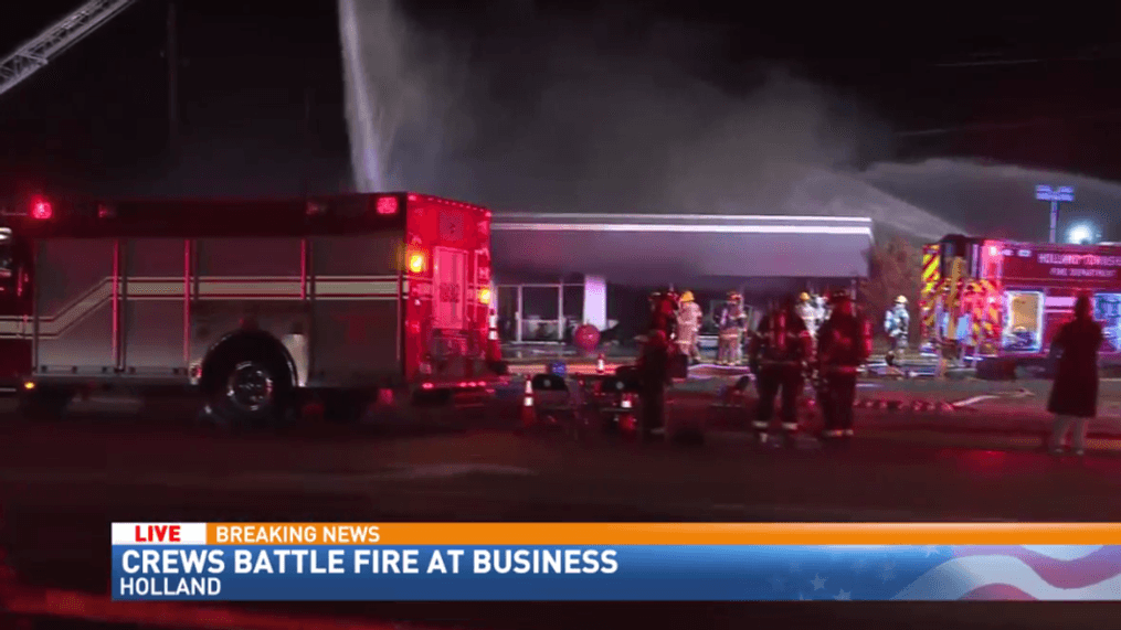 A fire broke out at Graphics Signs and Embroidery early Monday morning. Dispatchers say the building is a total loss. (WWMT/Patrick Hagan){p}{/p}