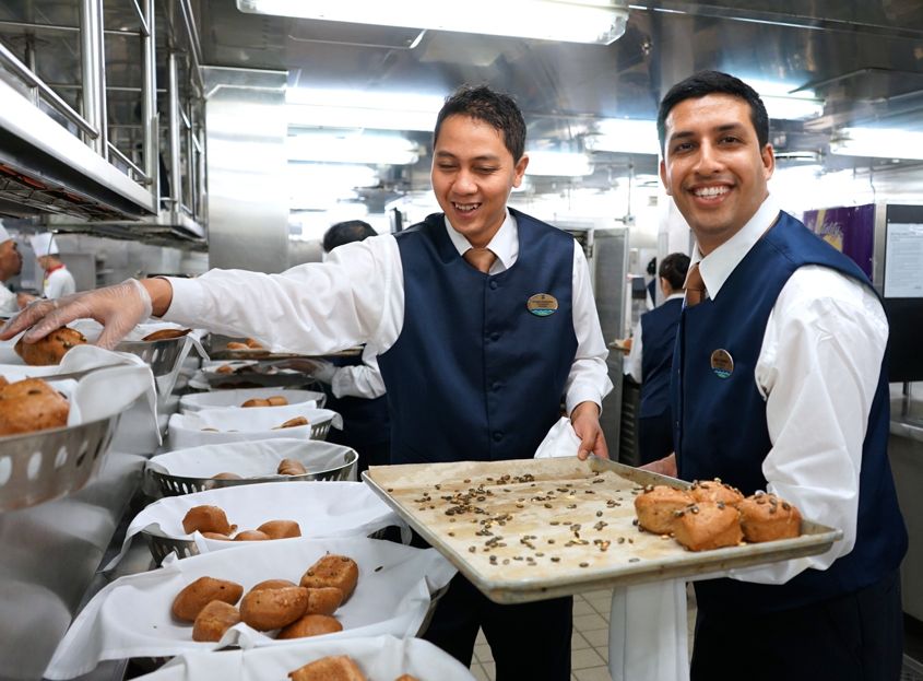 Putting pastry into baskets on Mariner Of The Seas Royal Caribbean - AspirantSG