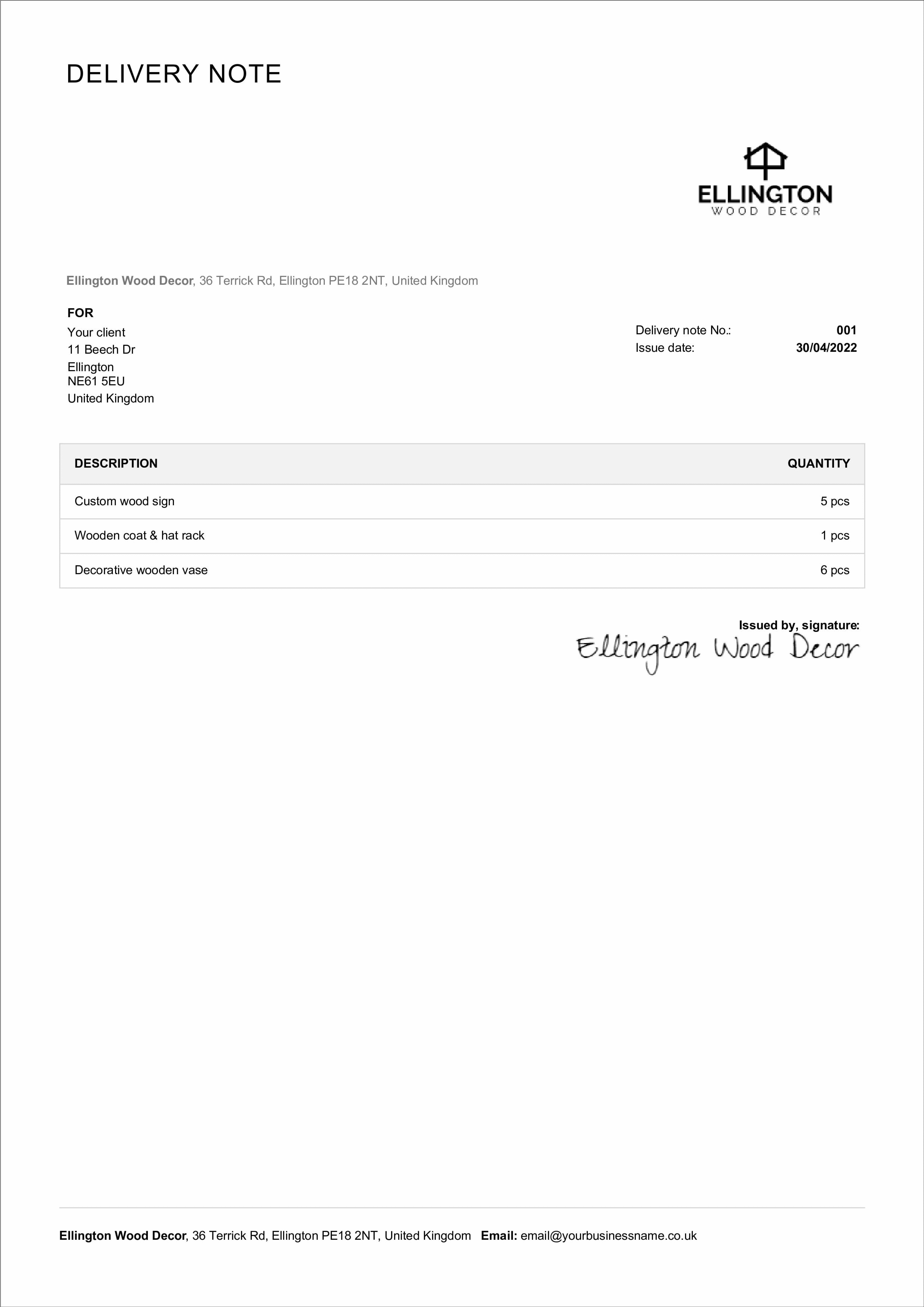 download delivery note template example