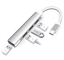 Ultra-Slim 4-Port Super-Speed USB Hub with USB-C Interface (1x USB 3.0 + 3x USB 2.0)