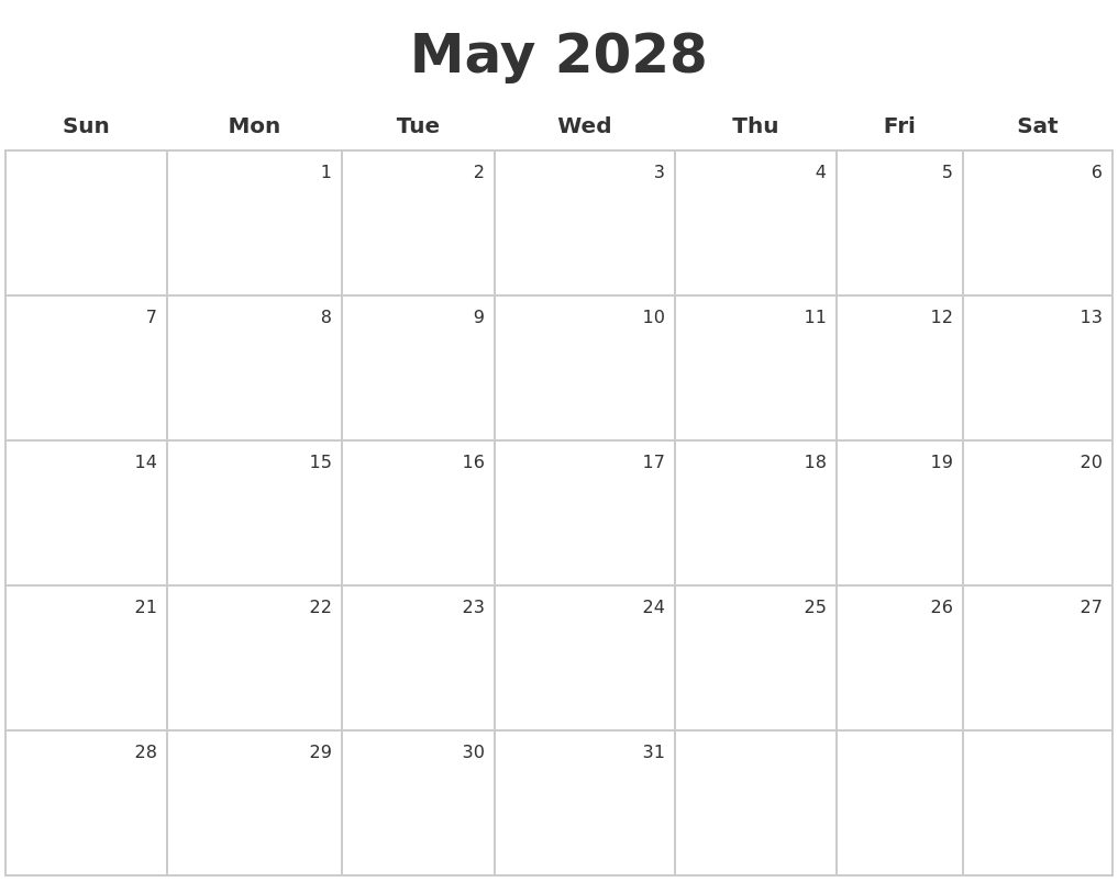 May 2028 Make A Calendar