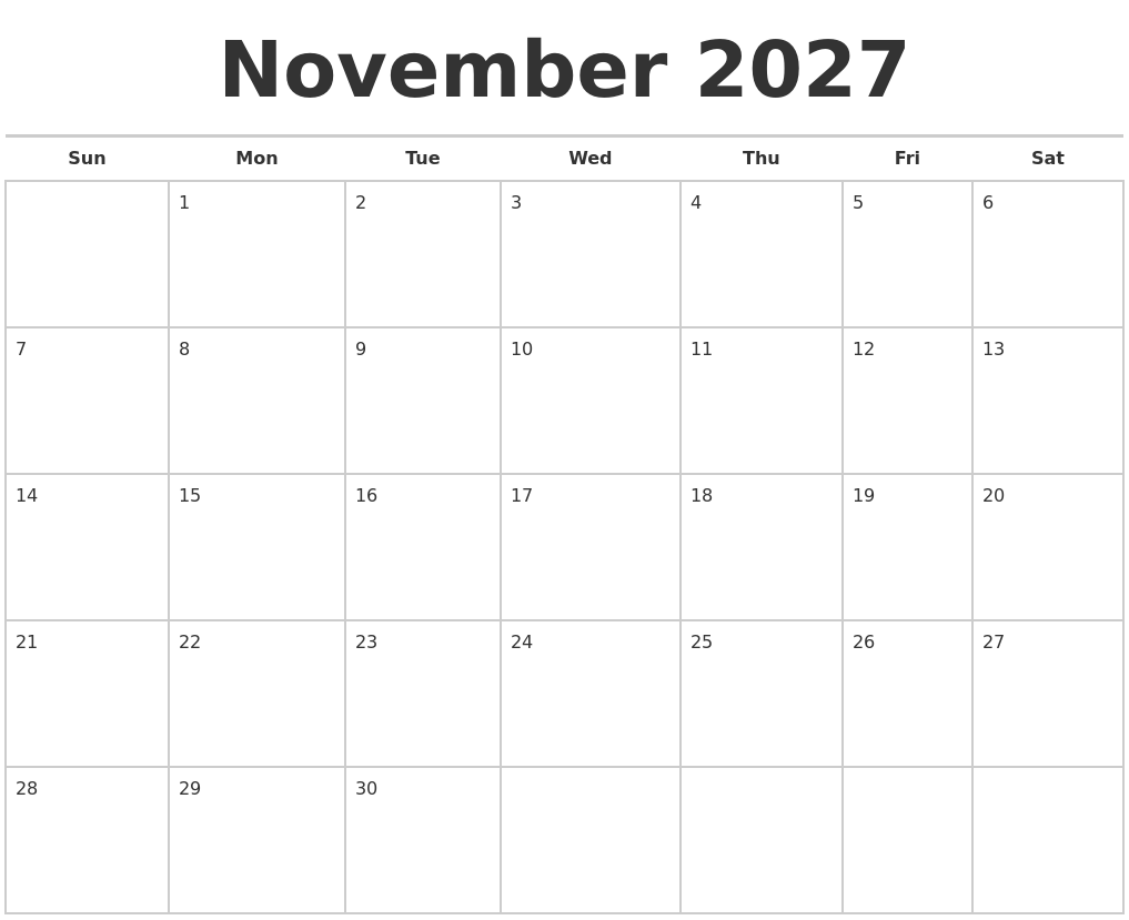 November 2027 Calendars Free