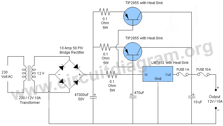 12v 10 Amp Power Supply Circuit Diagram image.