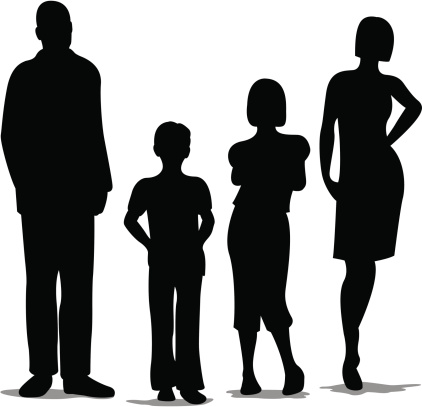 Family Of Four Standing Silhouette Clip Art, Vector Images ...