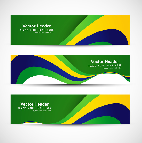 Beautiful brazil flag three colors header set vector illustration ...