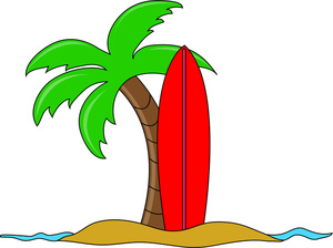 Surfing Clipart Image - Surfboard Leaning up against a Palm Tree ...