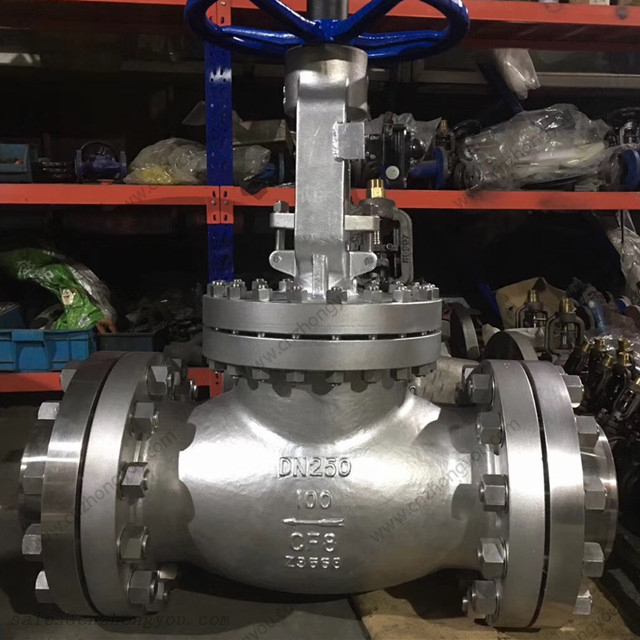 SS Globe Valve, DN250 PN100, ASTM A351 CF8 Body, ASTM A182 F304 Trim, RF