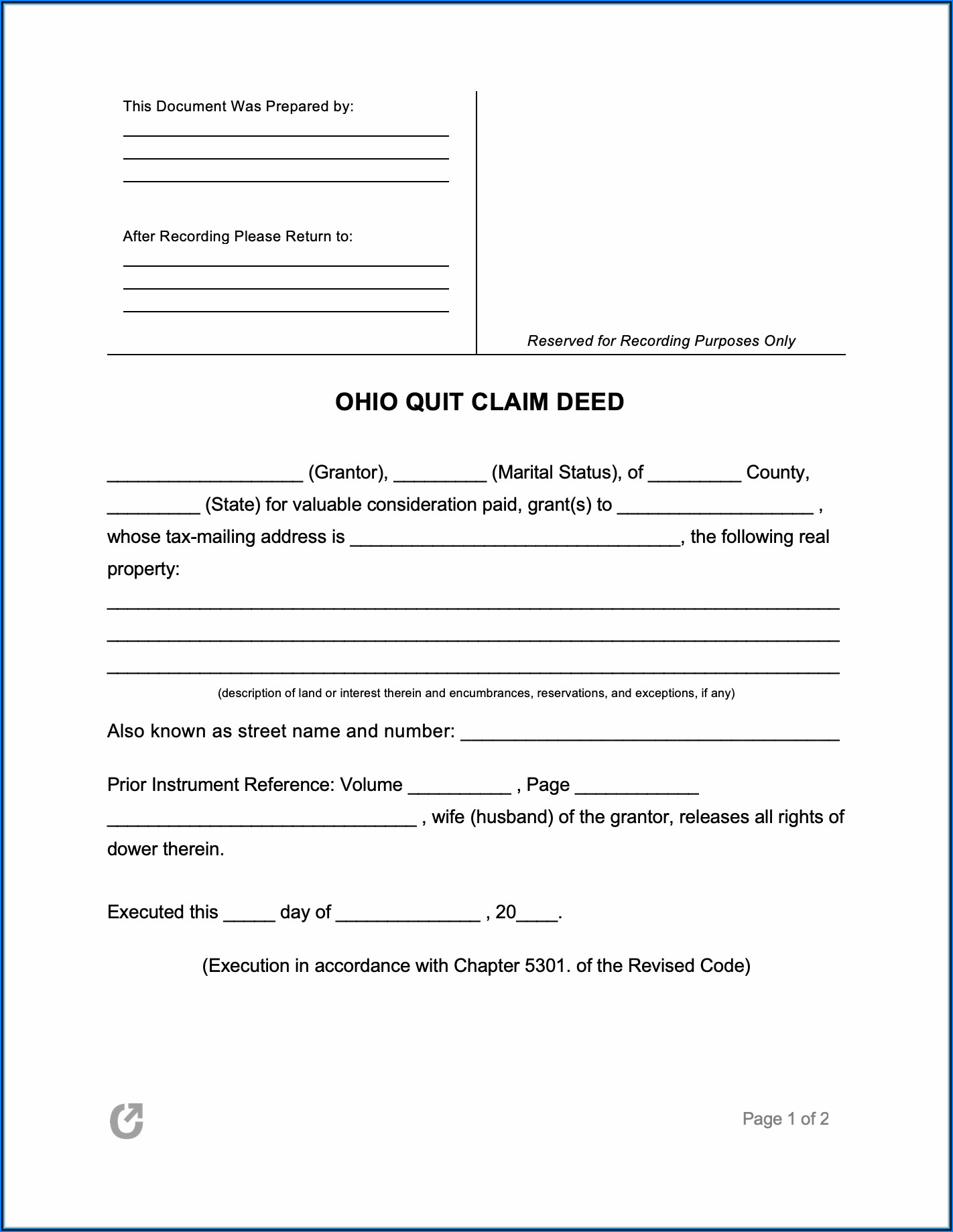 Quit Claim Deed Form Ohio