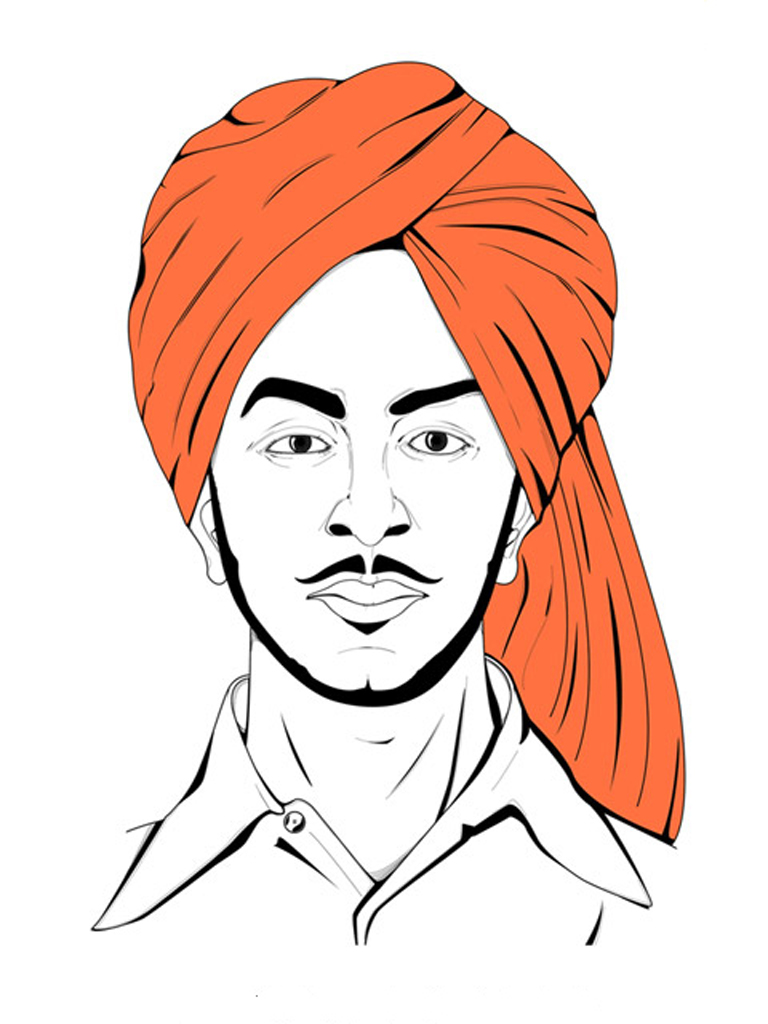 Bhagat Singh Drawing, Pencil, Sketch, Colorful, Realistic Art Images