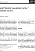 Cover page: An Algorithm Informed by the Parathyroid Hormone Level Reduces Hypocalcemic Complications of Thyroidectomy