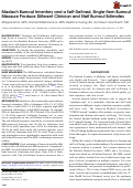 Cover page: Maslach Burnout Inventory and a Self-Defined, Single-Item Burnout Measure Produce Different Clinician and Staff Burnout Estimates.