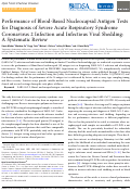 Cover page: Performance of Blood-Based Nucleocapsid Antigen Tests for Diagnosis of Severe Acute Respiratory Syndrome Coronavirus 2 Infection and Infectious Viral Shedding: A Systematic Review.