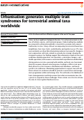 Cover page: Urbanisation generates multiple trait syndromes for terrestrial animal taxa worldwide.