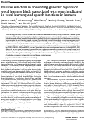 Cover page: Positive selection in noncoding genomic regions of vocal learning birds is associated with genes implicated in vocal learning and speech functions in humans