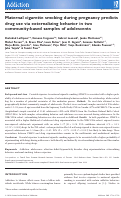 Cover page: Maternal cigarette smoking during pregnancy predicts drug use via externalizing behavior in two community-based samples of adolescents