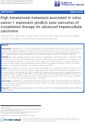 Cover page: High intratumoral metastasis-associated in colon cancer-1 expression predicts poor outcomes of cryoablation therapy for advanced hepatocellular carcinoma