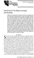 Cover page: Word Lists for Vocabulary Learning and Teaching