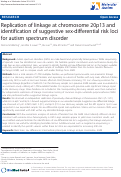 Cover page: Replication of linkage at chromosome 20p13 and identification of suggestive sex-differential risk loci for autism spectrum disorder