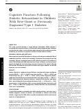 Cover page: Cognitive Function Following Diabetic Ketoacidosis in Children With New-Onset or Previously Diagnosed Type 1 Diabetes.