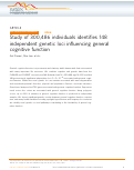 Cover page: Study of 300,486 individuals identifies 148 independent genetic loci influencing general cognitive function