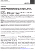 Cover page: Generative artificial intelligence responses to patient messages in the electronic health record: early lessons learned