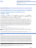 Cover page: Recommendations for the nomenclature of cognitive change associated with anaesthesia and surgery-2018.