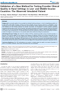 Cover page: Validation of a New Method for Testing Provider Clinical Quality in Rural Settings in Low- and Middle-Income Countries: The Observed Simulated Patient